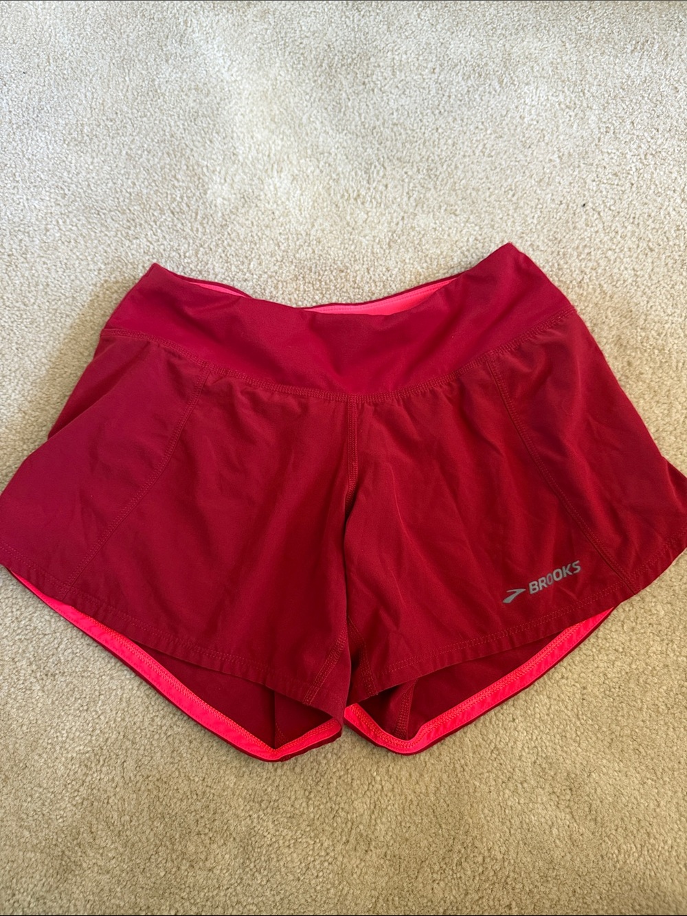 Brooks Women's Red Athletic Shorts with Pink Trim